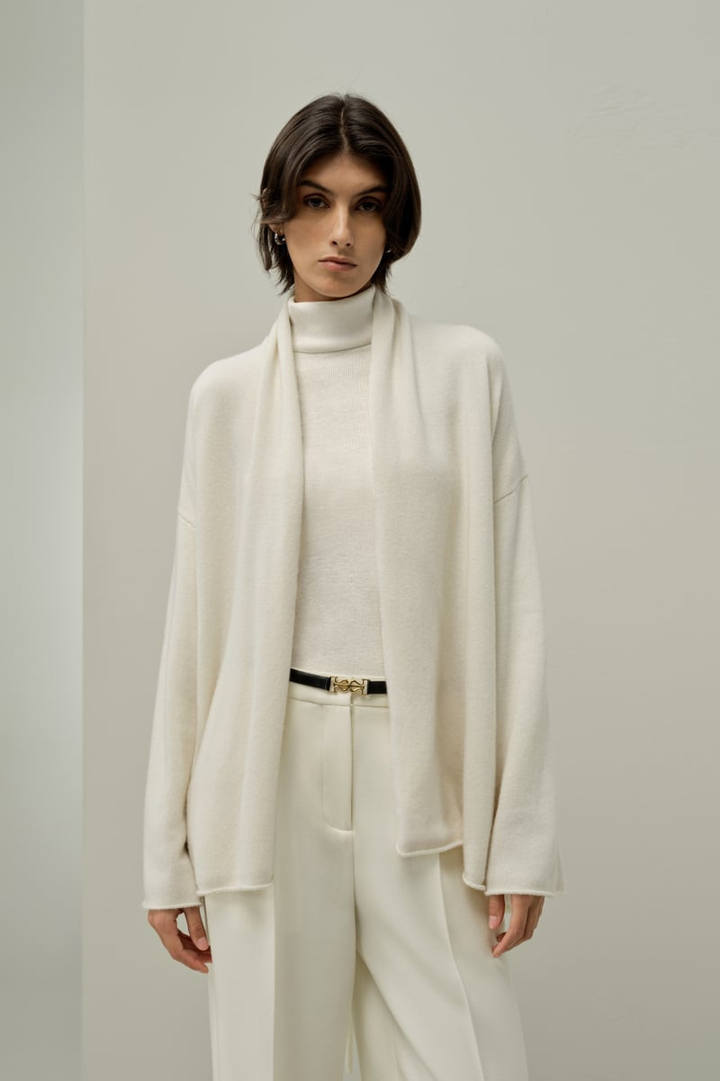 LilySilk Women's Quiet Luxury 100% Mongolian Cashmere Kimono Wrap Cardigan White S | LILYSILK