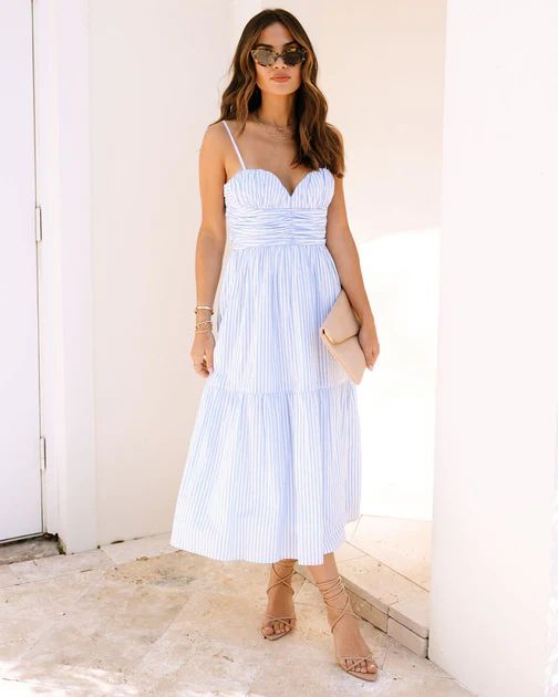 Weekend Get Away Cotton Striped Midi Dress - Blue - FINAL SALE | VICI Collection