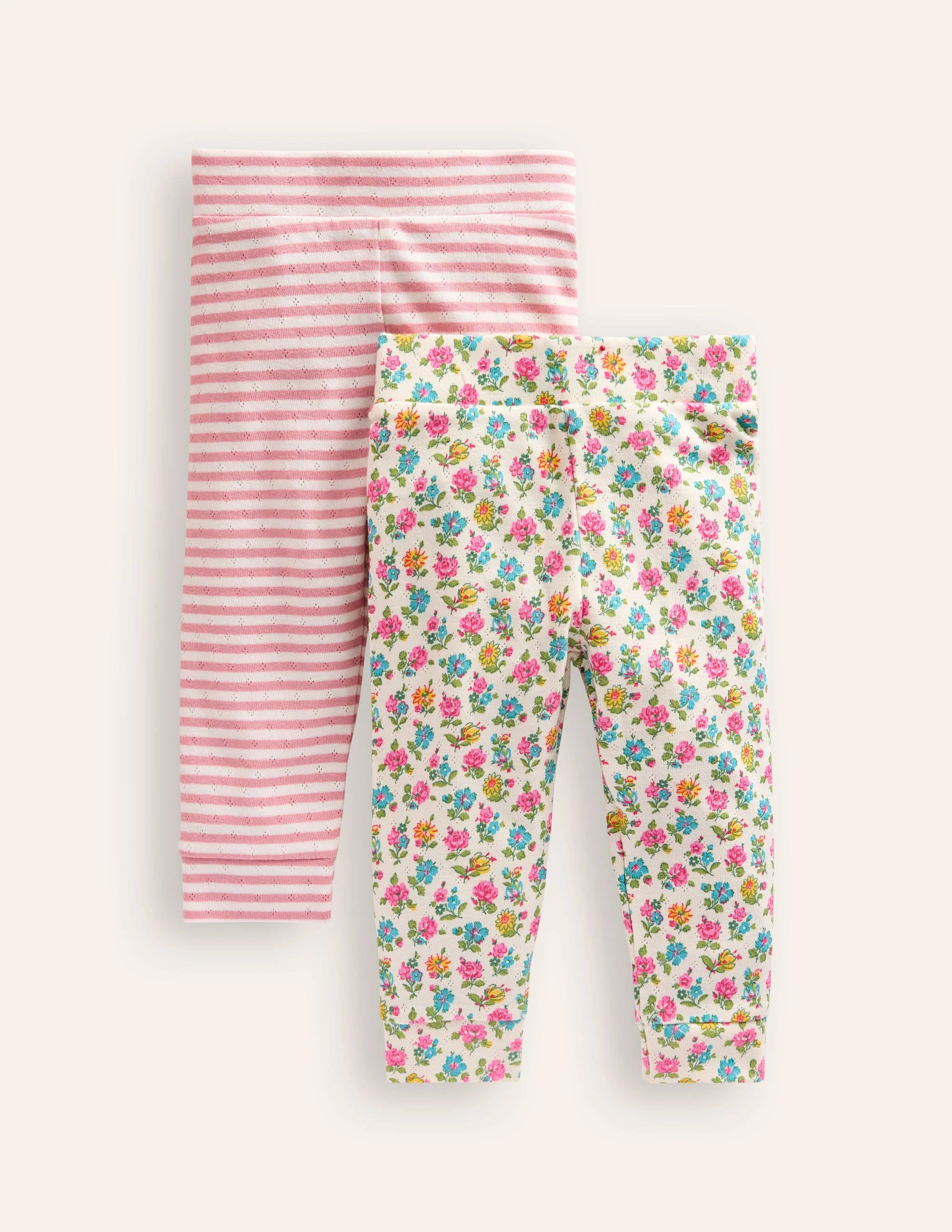 Twin Pack Pointelle Leggings-Almond Pink/Ivory | Boden (US)