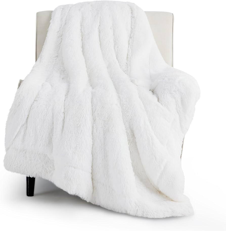Bedsure Soft Fuzzy White Faux Fur Throw Blanket, 50x60 Inches, 640 GSM | Amazon (US)