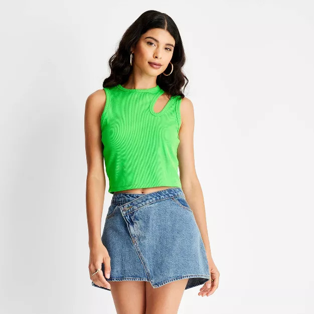 Women's Ribbed Cut Out Crop Tank Top - Future Collective™ with Kahlana Barfield Brown | Target
