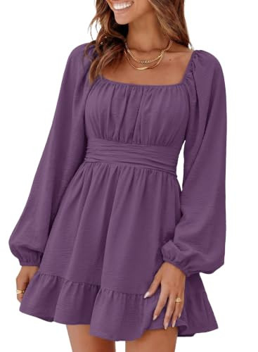 Dokotoo Fall Dress for Womens Fashion 2026 Elastic Waist Dark Purple Dresses XS | Amazon (US)