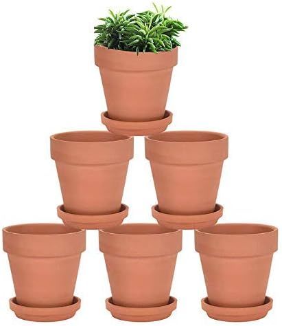 vensovo 4 Inch Terracotta Plant Pots with Saucer - 6 Pack Clay Flower Pots with Drainage, Great f... | Amazon (US)