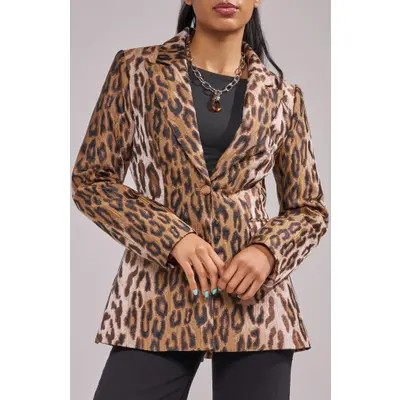 AZALEA WANG Femme Leopard Print Woven Blazer in Tan Multi at Nordstrom, Size Medium | Nordstrom