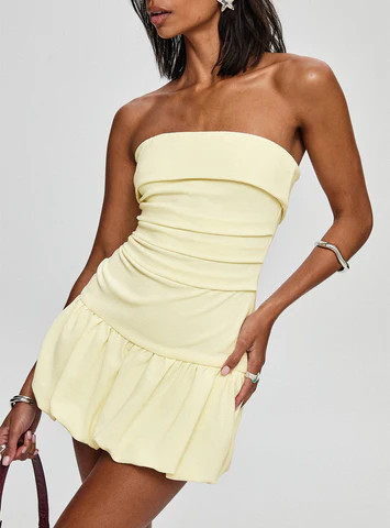 Mousse Strapless Mini Dress Lemon | Princess Polly US