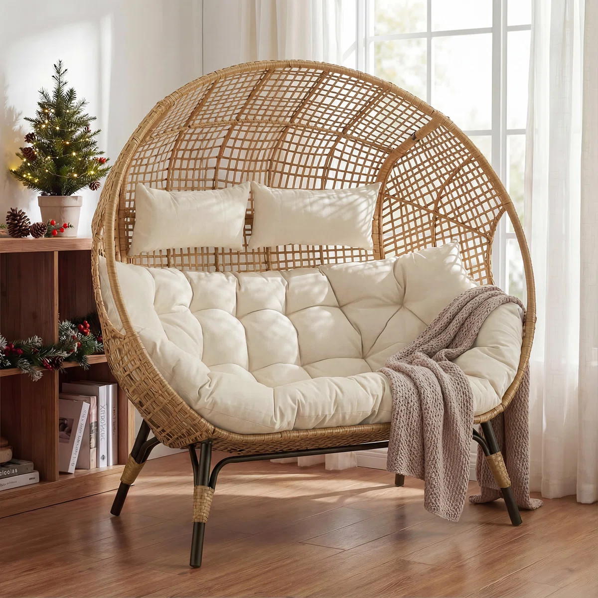 Damarie 2-Person Wicker Rattan Egg Chair | Wayfair North America
