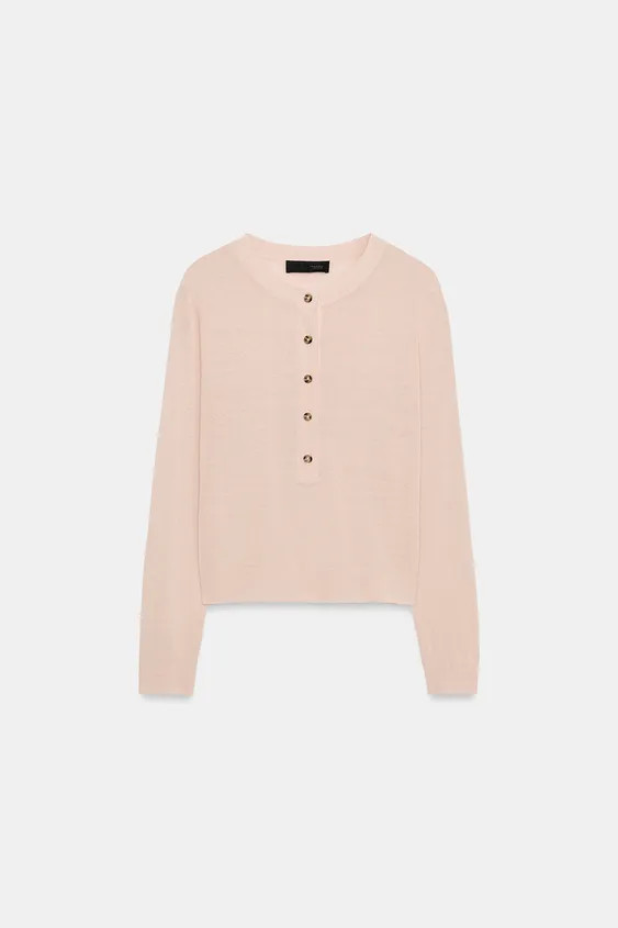 Round neck long sleeve jumper. Front button fastening. | Zara UK