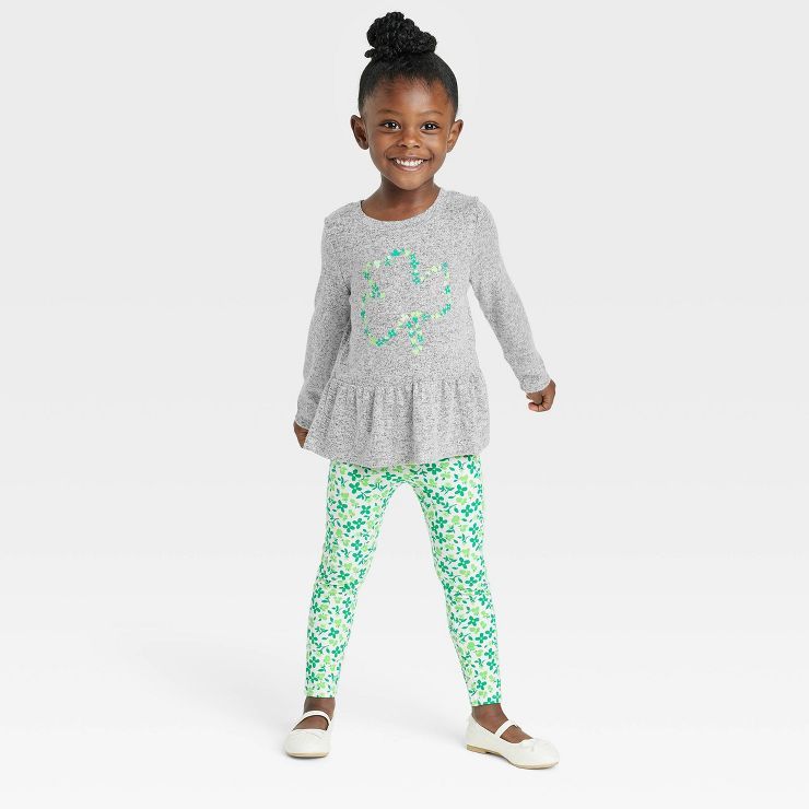 Toddler Girls' Clover Long Sleeve Top & Bottom Set - Cat & Jack™ Gray | Target