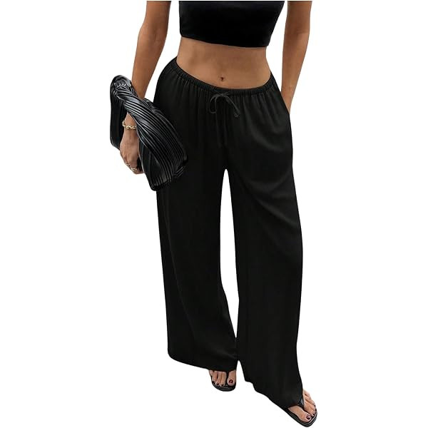 ELLEVEN Womens Low Rise Wide Leg Linen Pants, Baggy Lightweight Flowy Palazzo Trousers Summer Bea... | Amazon (US)