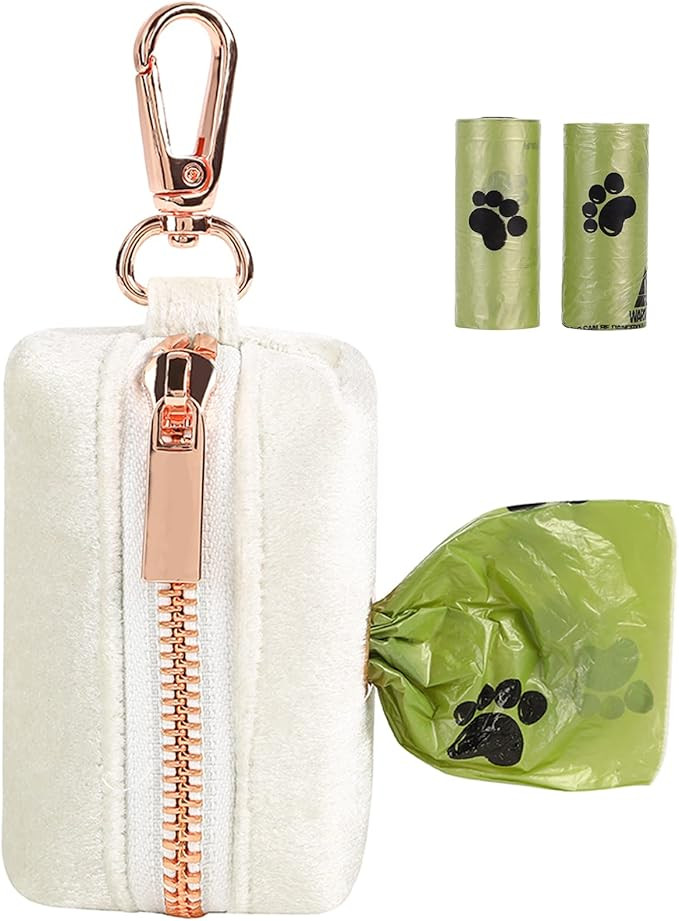 ARING PET Velvet Dog Waste Bag Holder, White Doggy Poop Bags Dispenser Attach to Any Leashes, Por... | Amazon (US)