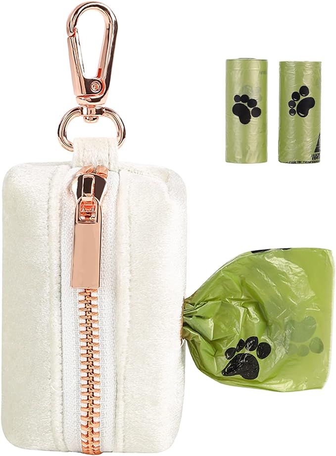 ARING PET Velvet Dog Waste Bag Holder, White Doggy Poop Bags Dispenser Attach to Any Leashes, Por... | Amazon (US)