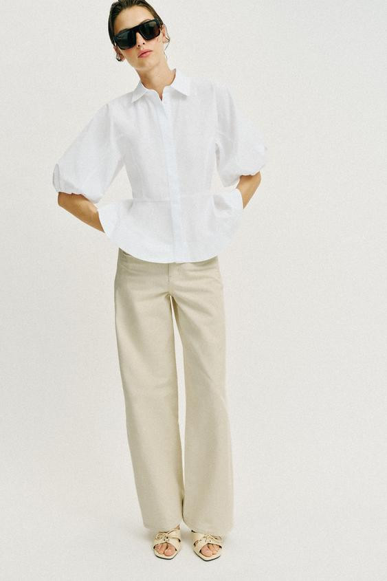PEPLUM SHIRT WITH PUFF SLEEVES | Zara US