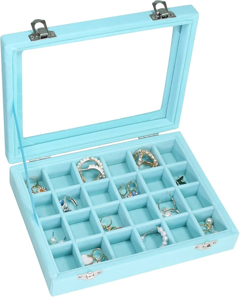 Velvet Jewelry Box 24 Grid Jewelry Ring Display Organiser Box Tray Holder Earrings Storage Case f... | Amazon (US)