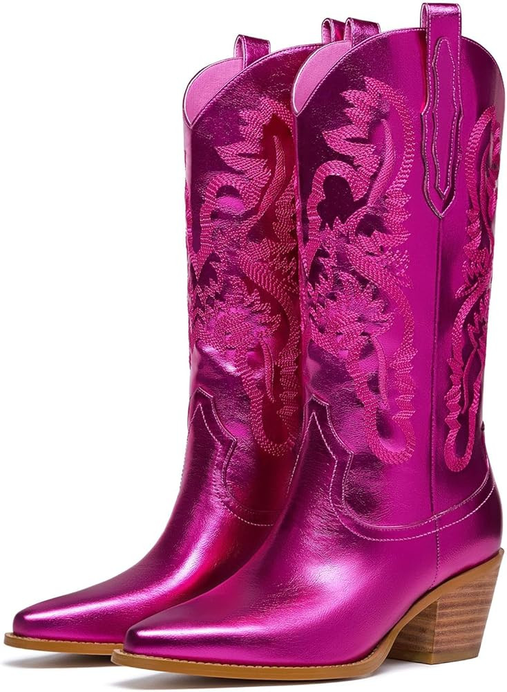 KEEISEA Women's Mid Claf Cowboy Boots Metallic Cowboy boots for Women Sparkle Cowgirl Booties Mid... | Amazon (US)
