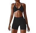 ABOCIW Workout Sets for Women 2 Piece Twist Front Halter Sports Bras High Waist Booty Shorts Exer... | Amazon (US)