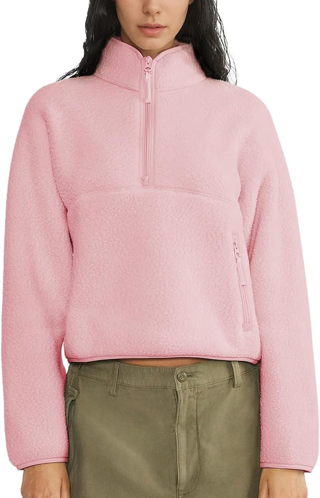 Fleece Sweatshirts for Women Cropped Long Sleeve Half Zip Pullover Sherpa Jacket Warm Fuzzy Coats... | Amazon (US)