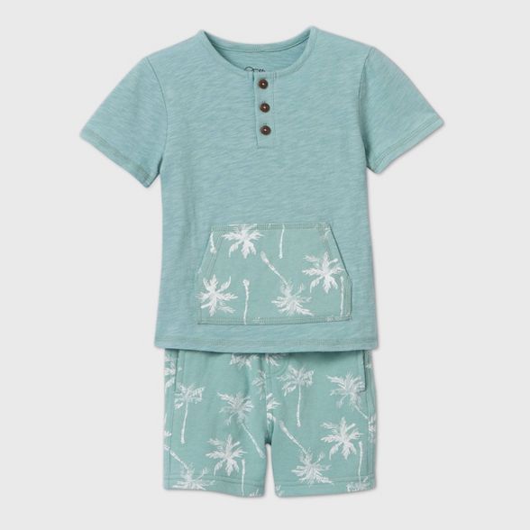 Toddler Boys' 2pc Short Sleeve Pocket Henley and Shorts - art class™ Mint Blue | Target