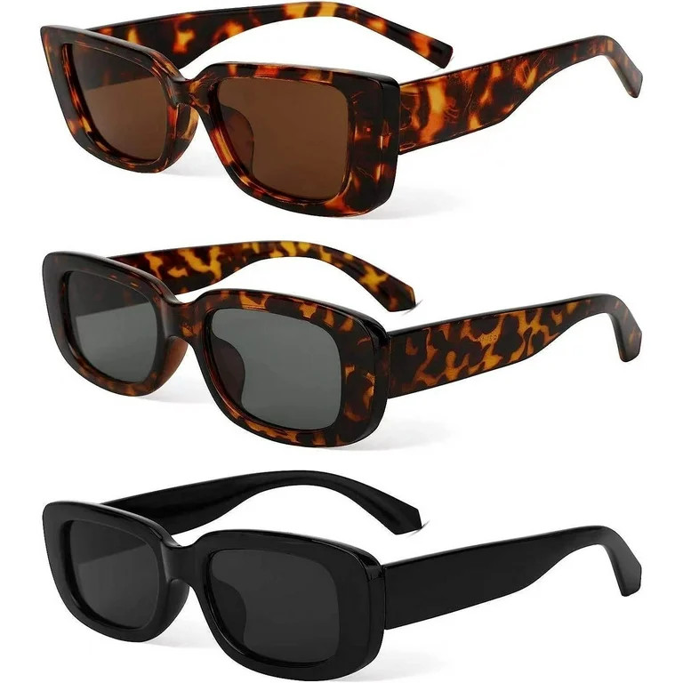 3 Pack Rectangle Sunglasses for Women, 90’s Vintage Fashion Retro Square Driving Glasses Sun Gl... | Walmart (US)