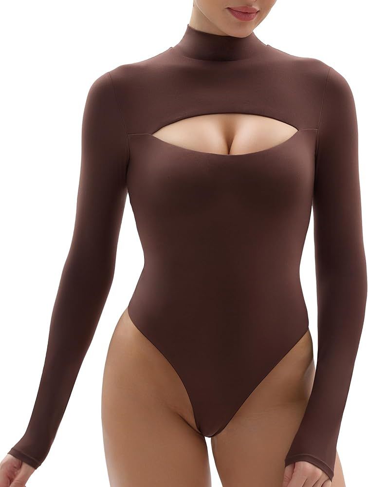 SHAPERX Bodysuit for Women V Neck Long Sleeve Body Suit Super Soft Body-Hugging Tops | Amazon (US)