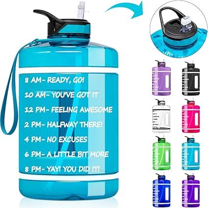 1 Gallon Water Bottle with Time Marker & Straw - 128 oz BPA Free Reusable Large Motivational Fitn... | Amazon (US)