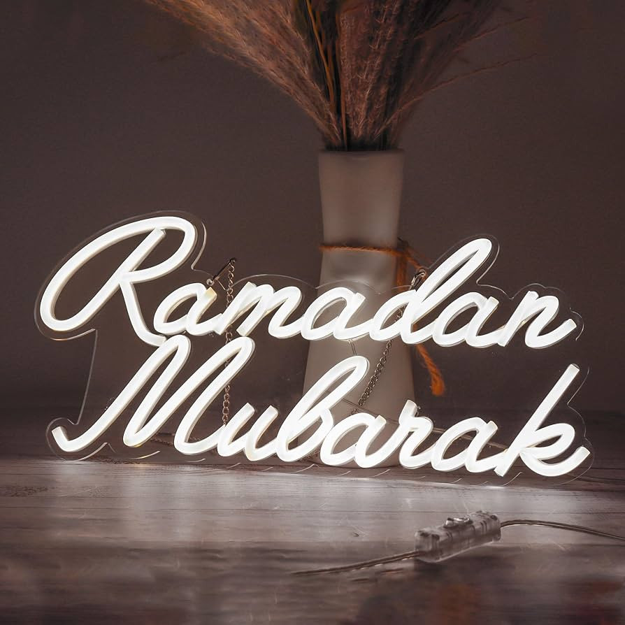 Ramadan Mubarak Neon Sign,White LED Neon Signs Ramadan Mubarak Banner Light Eid Yard Sign Decorat... | Amazon (UK)