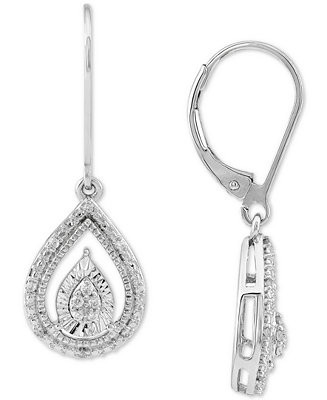 Diamond Teardrop Leverback Drop Earrings (1/10 ct. t.w.) in Sterling Silver | Macy's