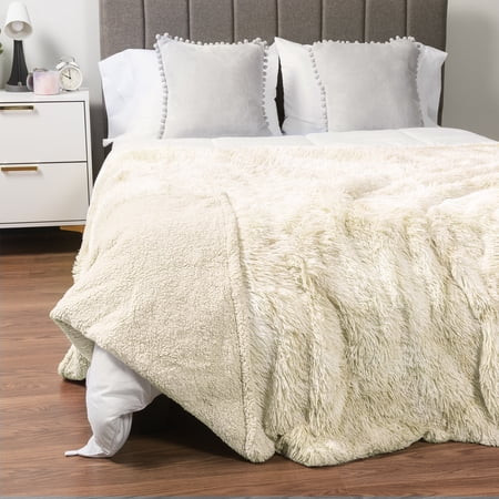 PAVILIA Cream Beige Fluffy Bed Blanket, King Size, Fuzzy Blanket for Women Men, Furry Plush Warm Large Blanket for Couch Sofa, Super Soft Thick Faux Fur Sherpa Blanket, 90x108 | Walmart (US)