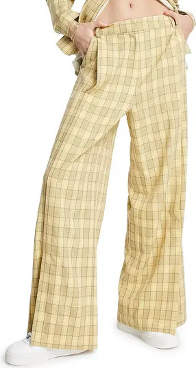 Topshop Pleated Plaid Wide Leg Trousers | Nordstrom | Nordstrom