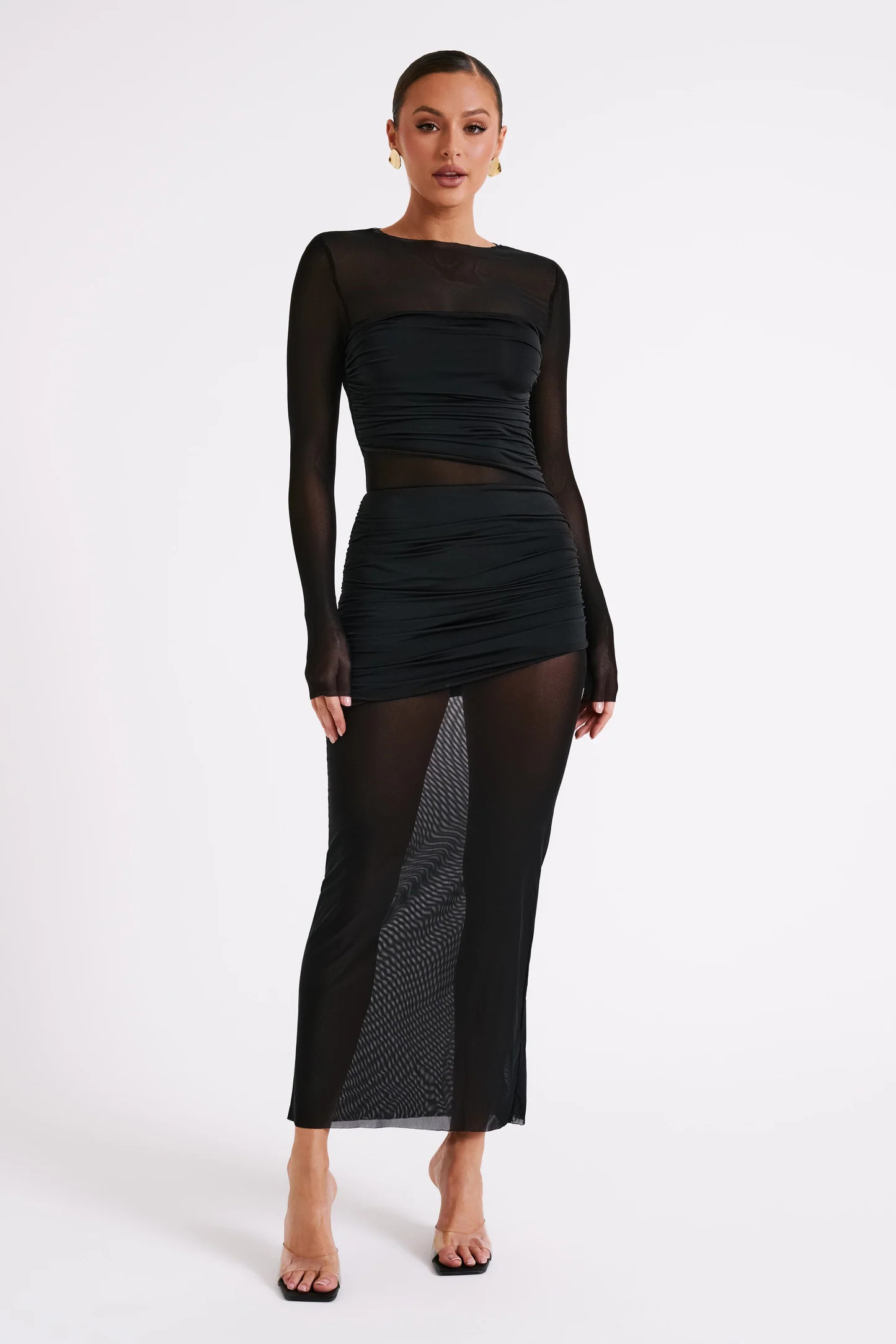 Kate Mesh And Nylon Maxi Dress - Black | MESHKI US