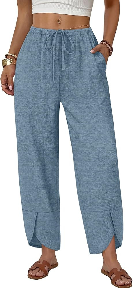 Sampeel Linen Pants Women Wide Leg Palazzo Pants Cropped Spring Summer Vacation Outfits Fashion C... | Amazon (US)