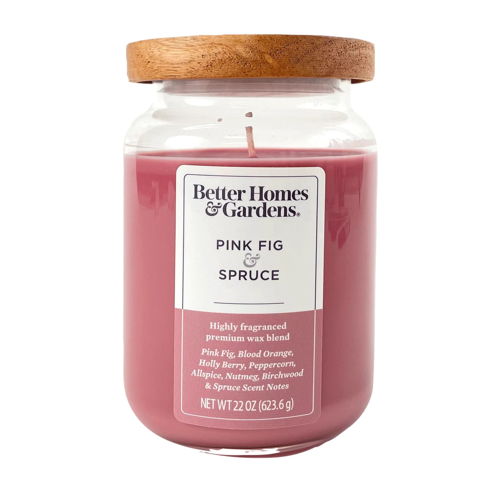 Better Homes & Gardens Pink Fig & Spruce Scented Single-Wick Large Glass Jar Candle, 22 oz. | Walmart (US)