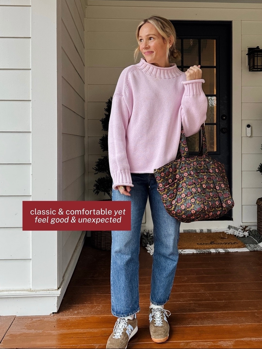 Agolde 90's crop denim jeans wearing my regular size (5'3), wash is essence ~ J.Crew rollneck sweater & Kule stripe tee wearing my regular size small ~ Clare V Le Sportif Tote bag (more colors) ~ Anthropologie x Karhu sneakers ~ neutral socks ~ EBY high waisted underwear sized up to medium ~ merit flush balm on cheeks lips in color LeBonBon ~ xo, Claire

#LTKmomlife #LTKootd #LTKOver40