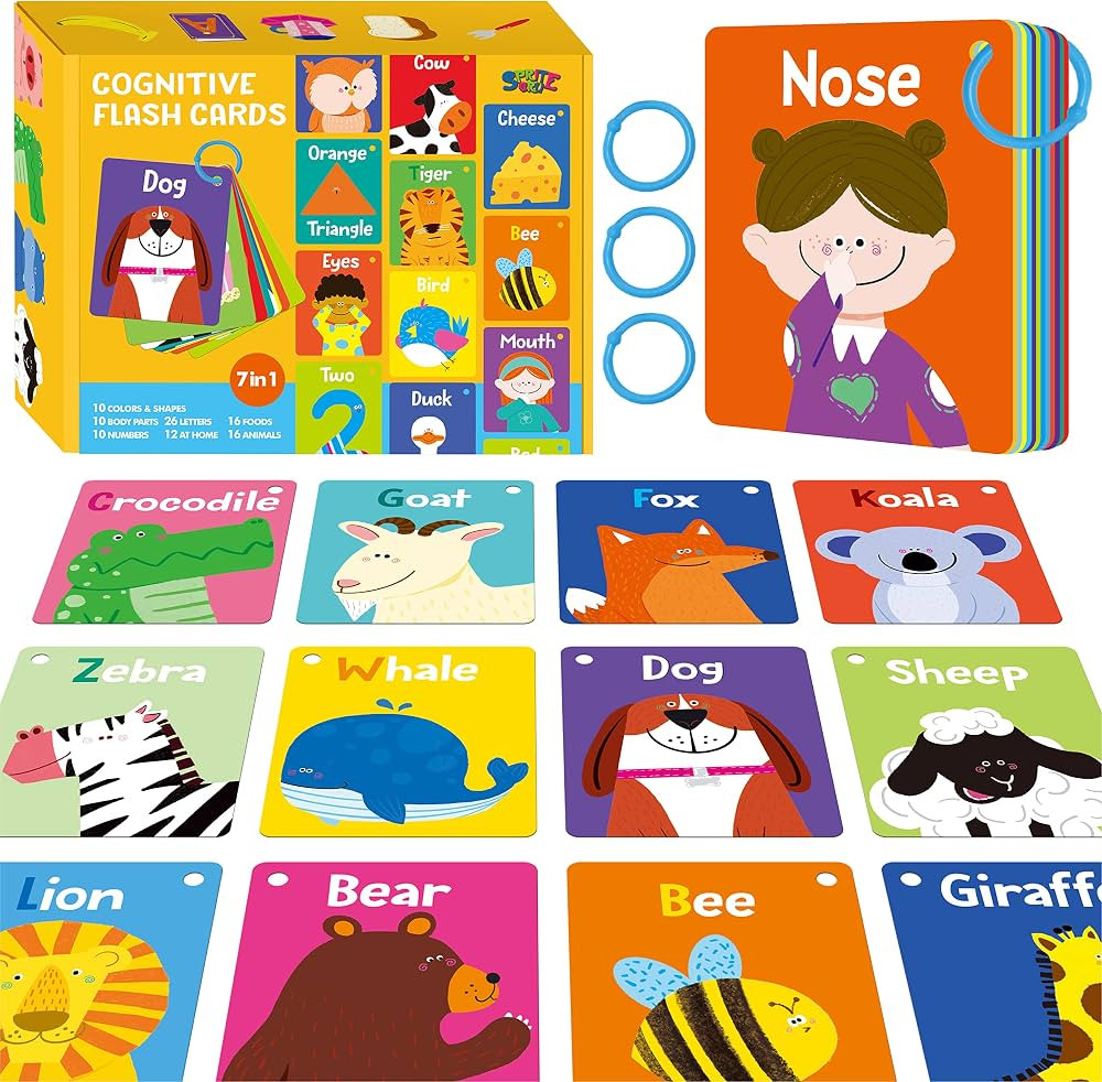 50 PCS Kid First Cognitive Flashcards,Double Sided Printed 7 in 1 Colorful Cards Alphabet,Numbers... | Amazon (US)