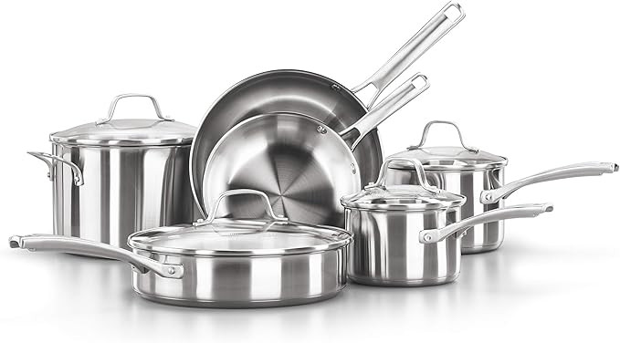 Calphalon 10-Piece Pots and Pans Set, Stainless Steel Kitchen Cookware with Stay-Cool Handles and... | Amazon (US)