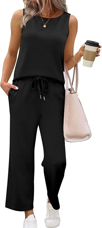 SAMPEEL Two Piece Sets for Women Summer Outfits Beach Vacation Clothes Wide Leg Crop Pants | Amazon (US)
