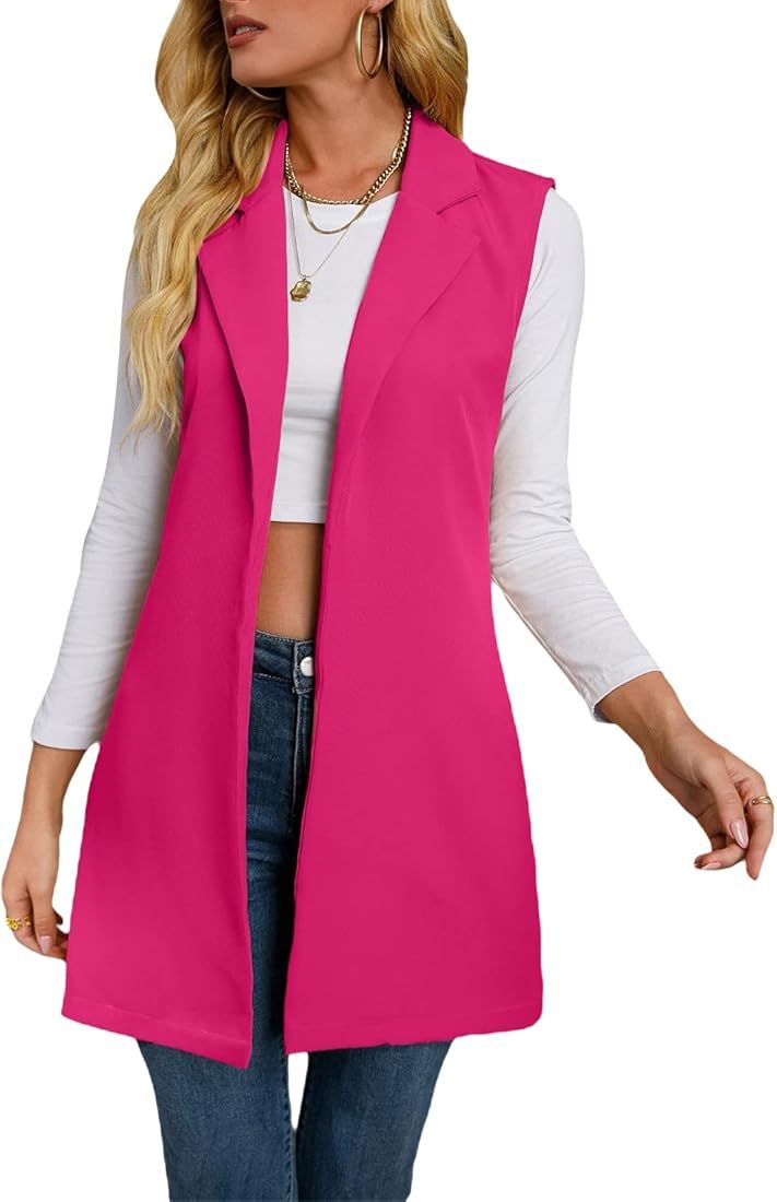 Verdusa Women's Open Front Sleeveless Lapel Collar Vest Blazer Jacket | Amazon (US)