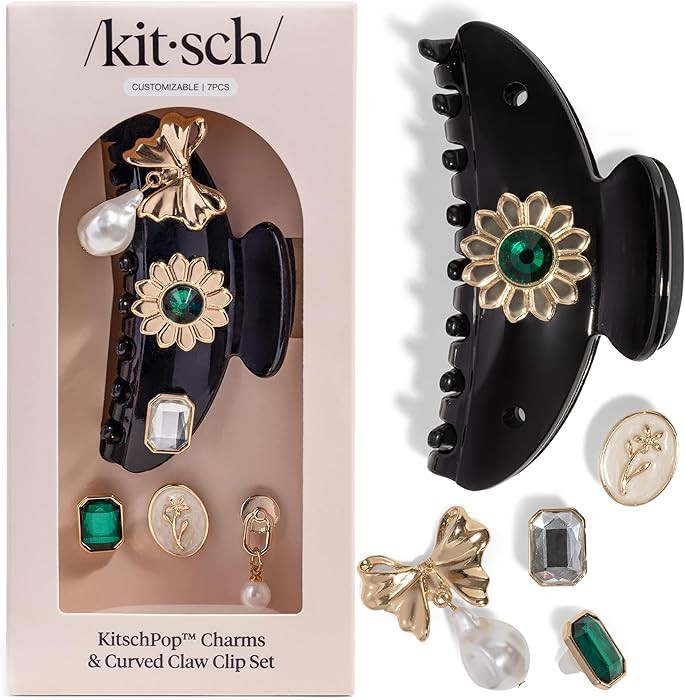 KitschPop ™ Hair Clips For Women with Charm Sets -Customizable Curved Claw Clip With Interchang... | Amazon (US)
