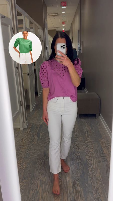 40% off this cute spring and summer top! Love the pretty eyelet details and puff sleeve. Looks great with jeans, white denim, or shorts for a casual outfit. You could also pair with pants and a skirt for a dressier or work outfit! 

Sizing: Fits TTS, if between sizes you could probably size down. I’m wearing an XS. 

Loft, new arrivals, date night, spring outfit, casual style, mom outfit, sale alert 

#LTKfindsunder50 #LTKSeasonal #LTKsalealert