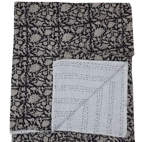 Black Kantha, Hand Block Print Cotton Kantha Quilt , Indian Kantha Quilt, Handmade Quilt, Kantha ... | Etsy (US)