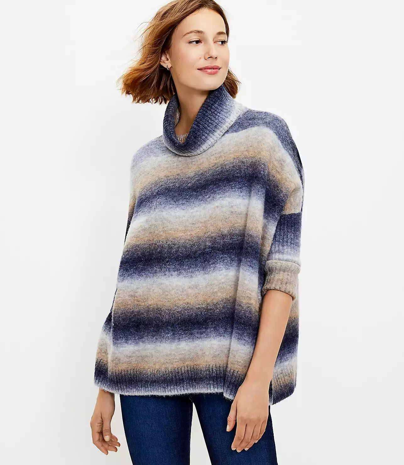 Ombre Turtleneck Poncho Sweater | LOFT