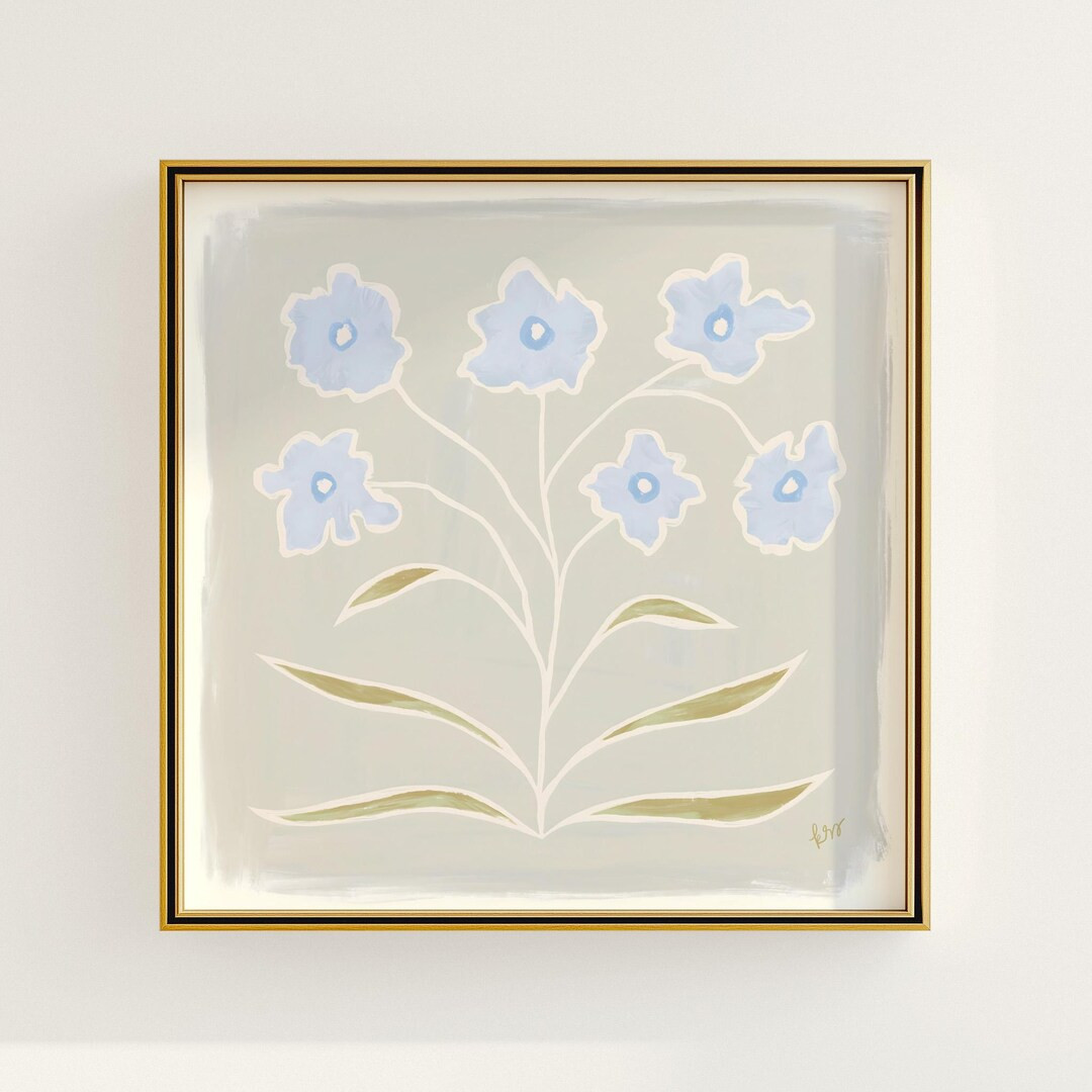 Modern Southern Floral Wall Art | Light Blue Botanical Print Digital Download | Preppy Grandmille... | Etsy (US)