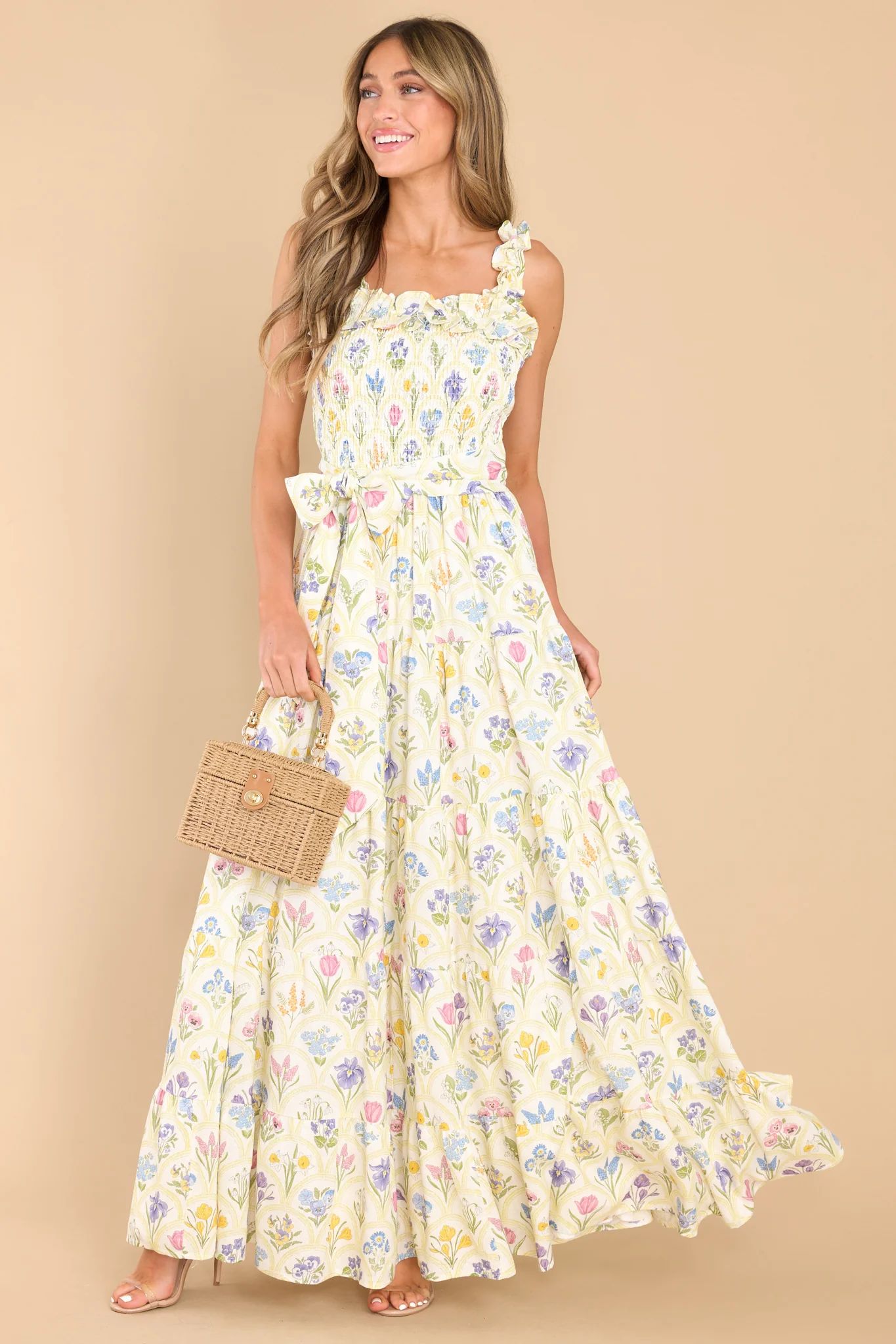 Simply Lovestruck Ivory Floral Print Maxi Dress | Red Dress 