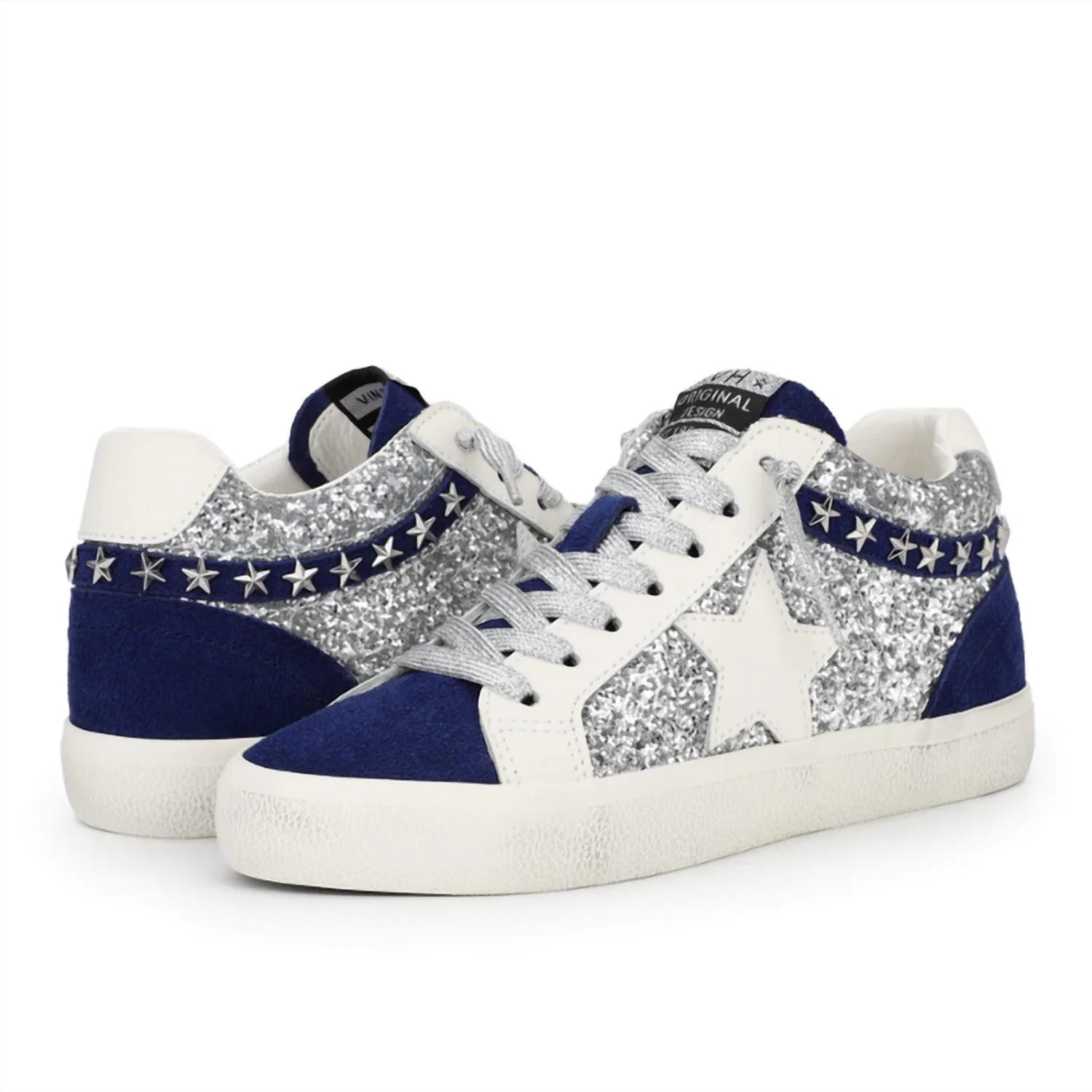 Women's Navy Vamp Sneakers In Blue/silver | Shop Simon