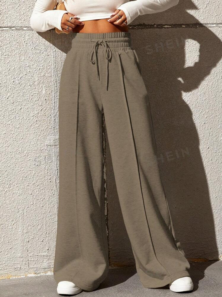 SHEIN EZwear Drawstring Waist Wide Leg Sweatpants | SHEIN
