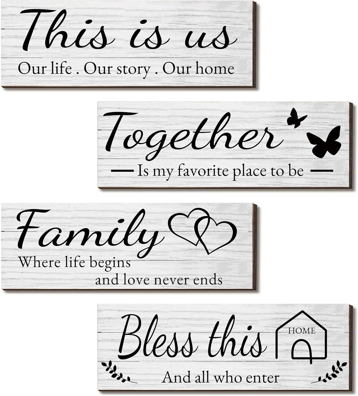 4 Pieces Wooden Home Wall Art Decor, Rustic, Farmhouse THIS IS US/TOGETHER/BLESS THIS HOME/FAMILY... | Amazon (US)