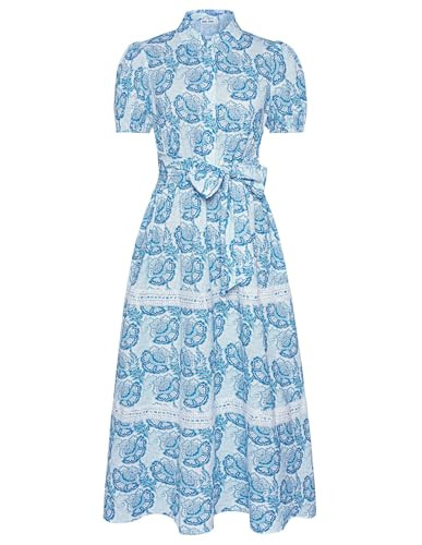 GRACE KARIN Women's 2025 Summer Floral Flowy Dresses Boho Tie Belt Short Puff Sleeve A Line Maxi ... | Amazon (US)