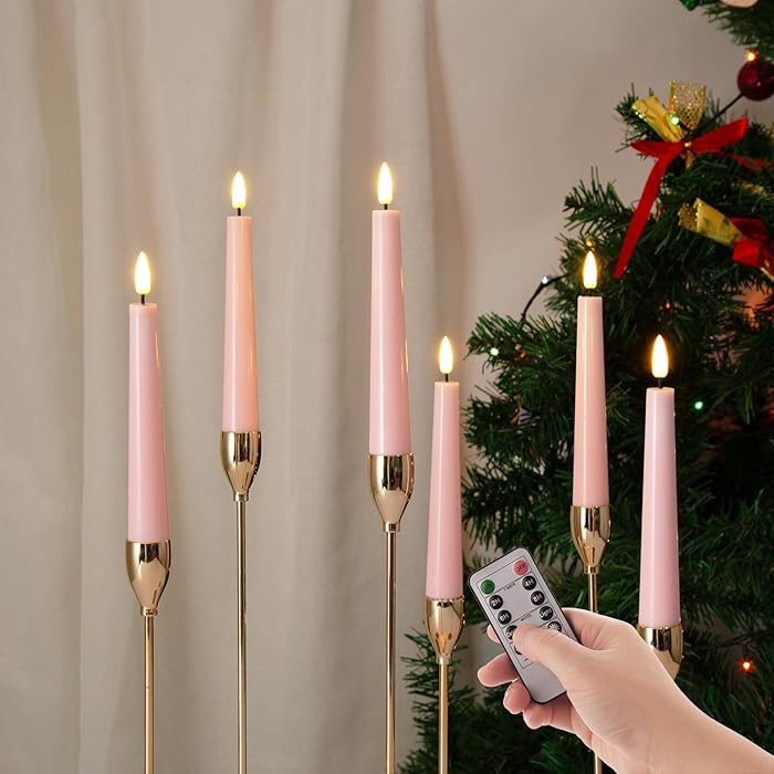 Eywamage Pink Short Flameless Taper Candles with Remote, Battery Operated Flickering LED Wax Cand... | Amazon (CA)