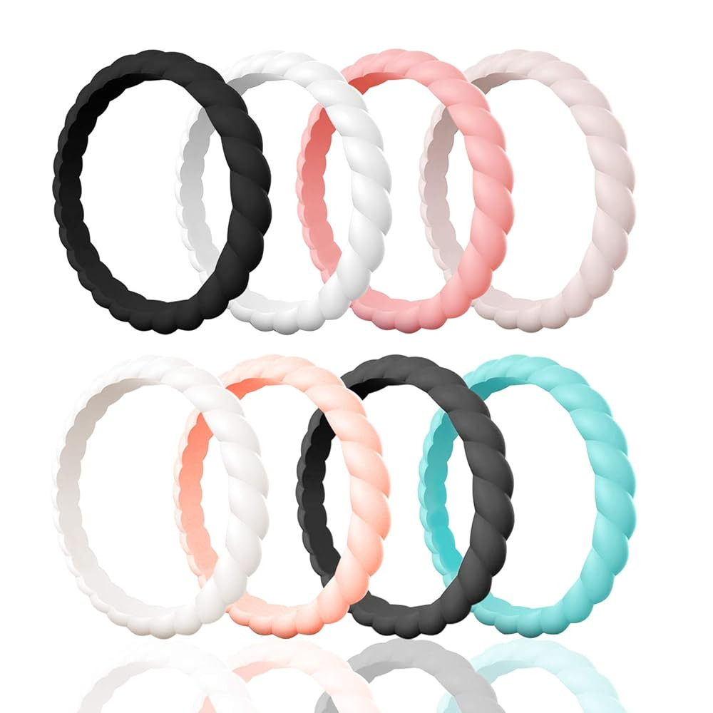 Egnaro Silicone Wedding Ring for Women,Thin and Stackble Braided Rubber Wedding Bands,No-Toxic,Sk... | Amazon (US)