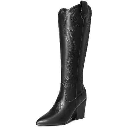DREAM PAIRS Cowboy Boots for Women Cowgirl Knee High Boots Comfortable Pull On Zipper Chunky Heel... | Amazon (US)