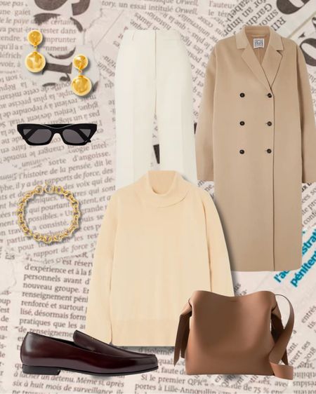 Toteme, Net-a-porter, Acne studios, transitional outfit, transitional style, winter outfit, winter fashion, trench coat, wool coat, roll neck jumper, off white jumper, white trousers, wide leg trousers, leather loafers, gold jewellery, gold accessories, work wear, office outfit, work wear ideas, style inspiration 

#LTKeurope #LTKstyletip #LTKSeasonal